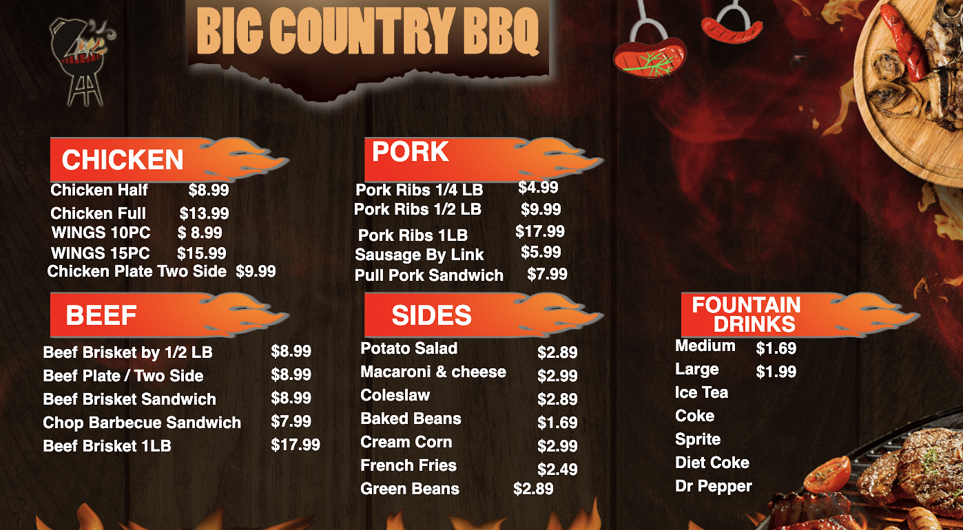 Menu | Big Country BBQ