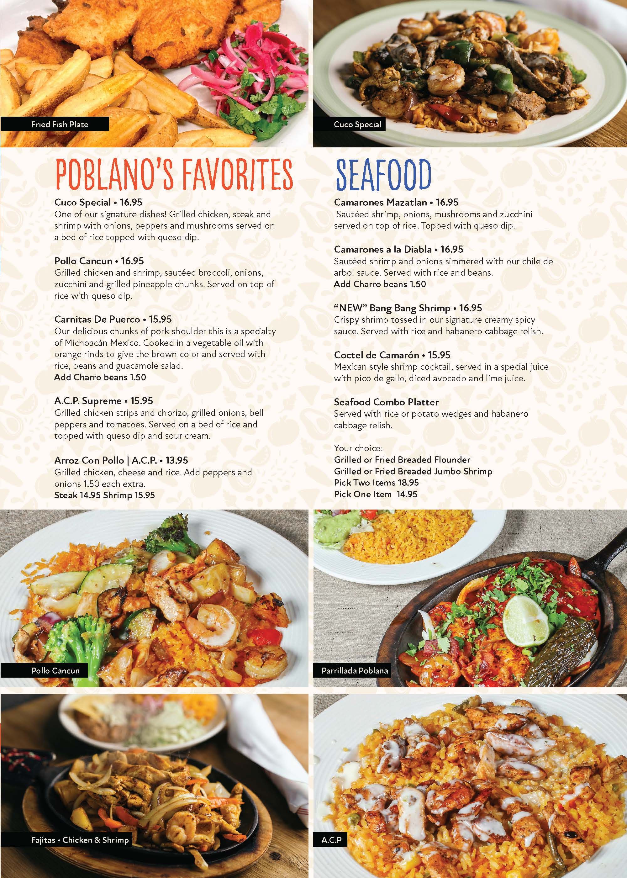 Menu Poblano's Mexican Bar & Grill